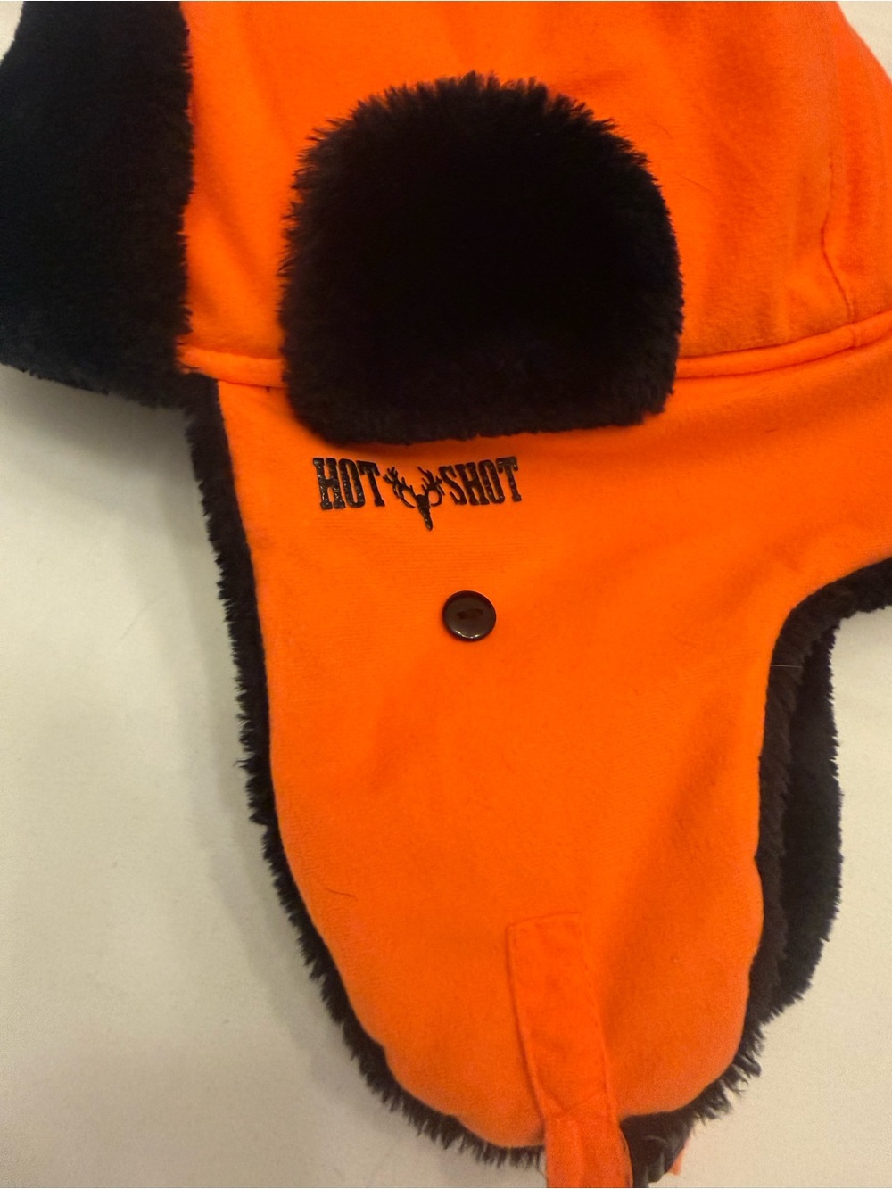 Hot Shot Men's Orange Trapper Hat with Black Fur Trim